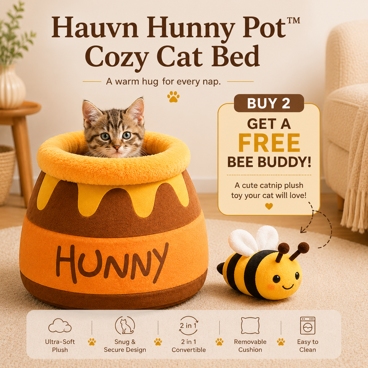 Hauvn Hunny Pot™ Cozy Cat Bed